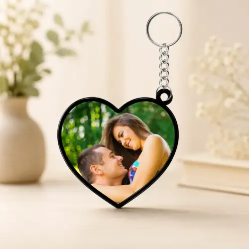 Personalized Black Heart Shape Metal Photo Keychain