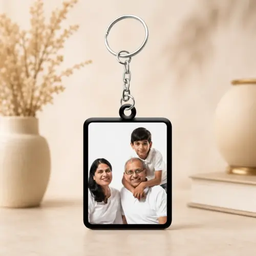Personalized Black Rectangle Shape Metal Photo Keychain