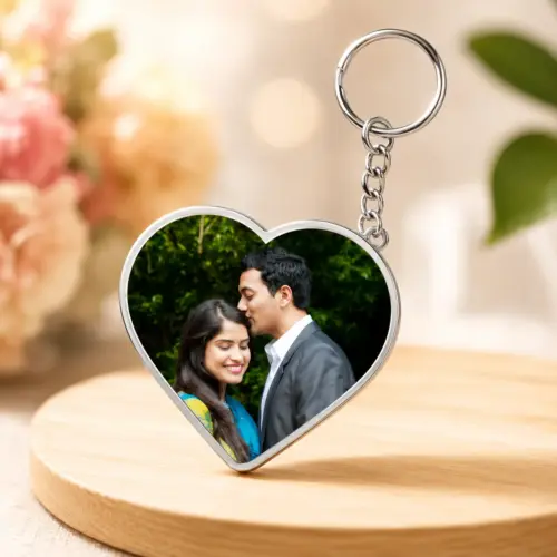 Personalized Heart Shape Metal Photo Keychain 2 Side Printing