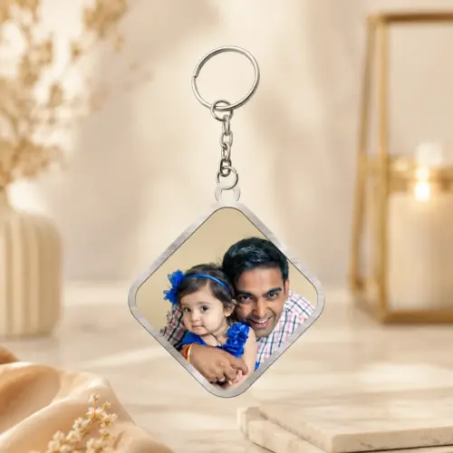 Personalized Diamond Shape Metal Photo Keychain 2 Side Printing