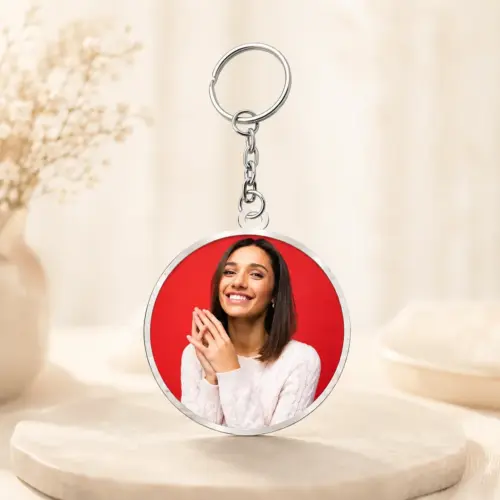 Personalized Round Shape Metal Photo Keychain 2 Side Printing