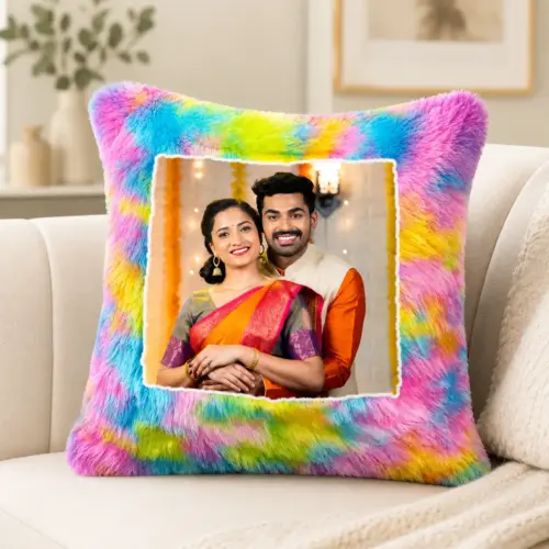 Personalized Rainbow Square Fur Photo Cushion