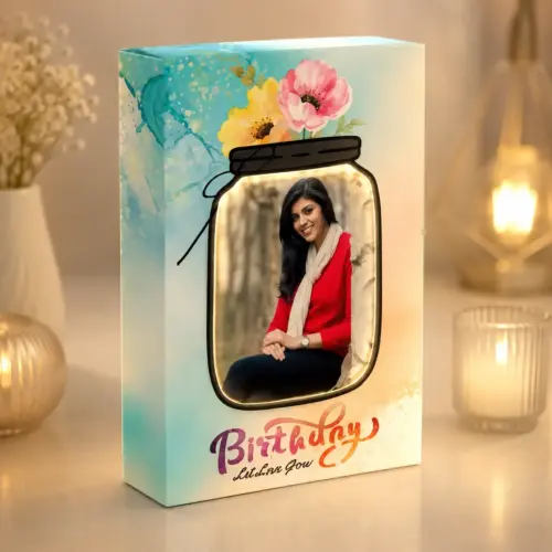 Personalized Jar Design Wood LED Box Photo Frame