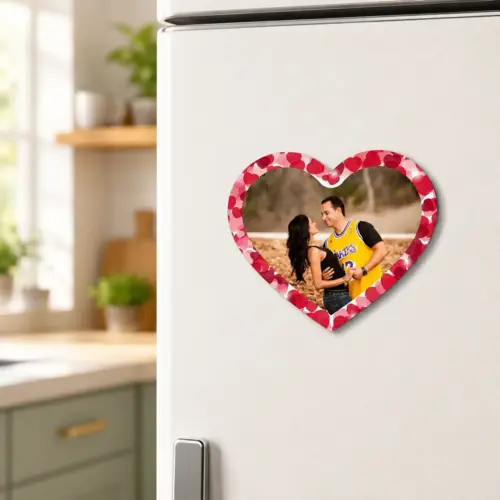 Personalized Heart Border Photo Fridge Magnet for Friends