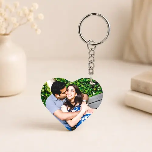 Personalized Heart Shape Wood Photo Keychain
