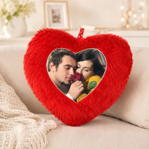 Personalized Heart Fur Photo Cushion