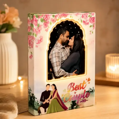Personalized Arch Design Wood LED Box Photo Frame