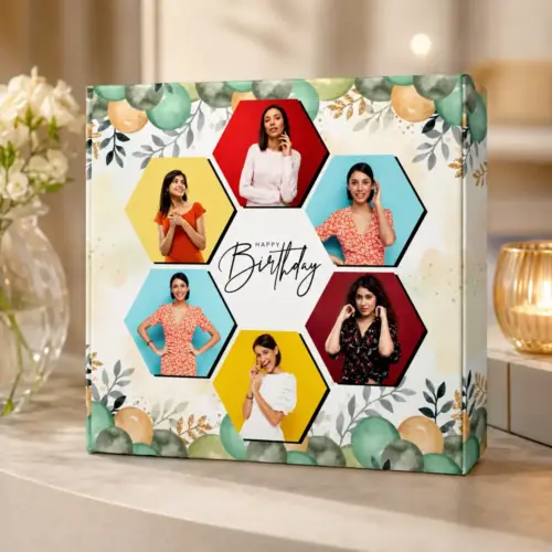 Personalized Birthday Hexagon Collage Box Photo Frame