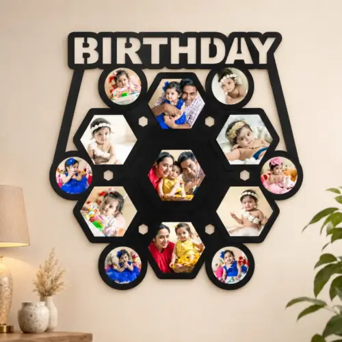 Personalized Birthday Hexagon Design Collage Wall Frame