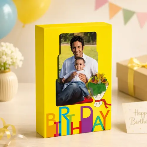 Personalized Birthday Yellow Design Box Photo Frame
