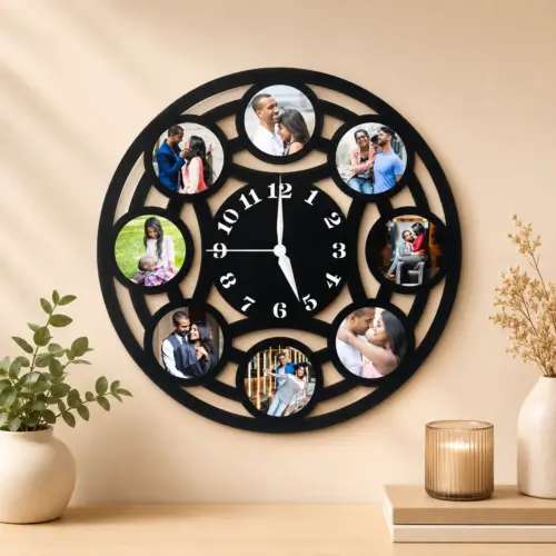Personalized Circle Collage Design Photo Wall Clock