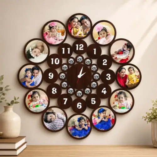Personalized Classic Round — 12 Photos Photo Wall Clock