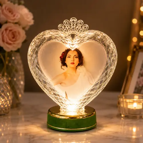 Personalized Crystal Heart Crystal LED Photo Lamp