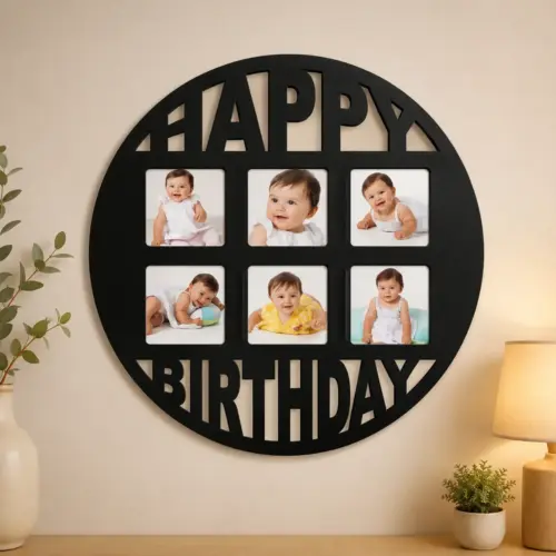 Personalized Happy Birthday Round Design Collage Wall Frame