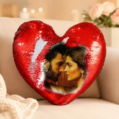 Personalized Heart Colour-Flip Sequins Magic Sequin Photo Cushion