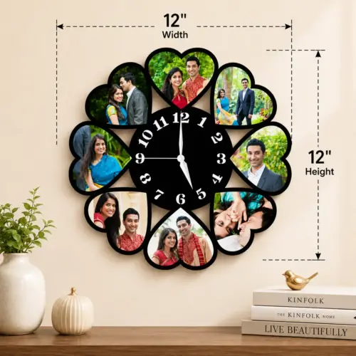 Personalized Heart Petals Design Photo Wall Clock