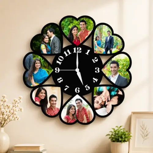 Personalized Heart Petals Design Photo Wall Clock