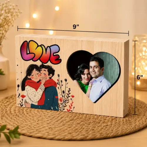 Personalized Heart Window Design Wood LED Box Photo Frame