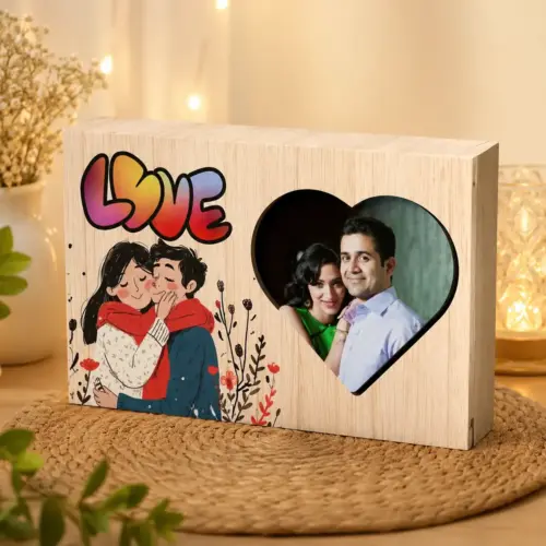 Personalized Heart Window Design Wood LED Box Photo Frame