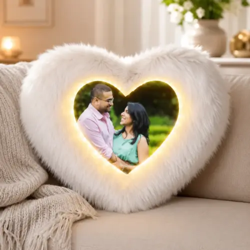 Personalized LED Heart LED Fur Photo Cushion