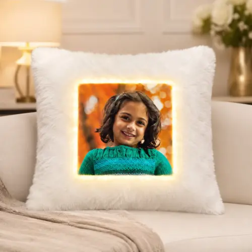 Personalized LED Square LED Fur Photo Cushion