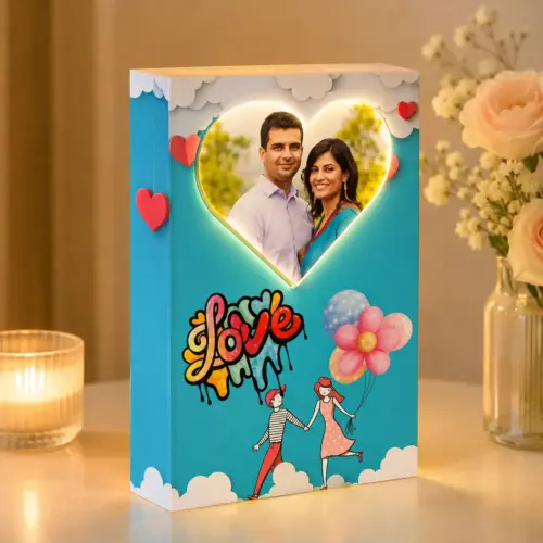 Personalized Love Balloons Design Wood LED Box Photo Frame