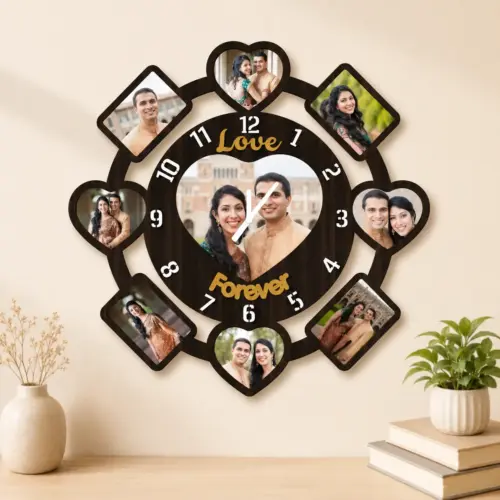 Personalized Love Forever — 9 Photos Photo Wall Clock