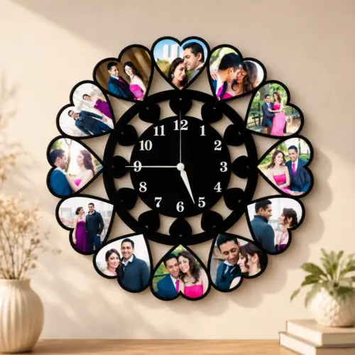 Personalized Quarter Numbers Design Photo Wall Clock