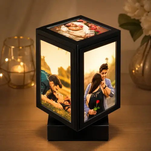 Personalized Pyramid Design Rotating Photo Night Lamp