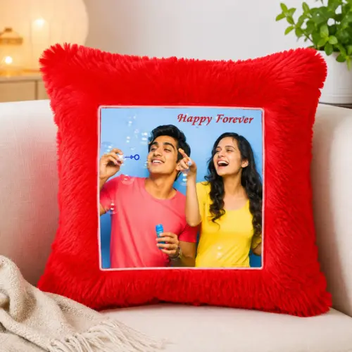 Personalized Square Fur Photo Cushion