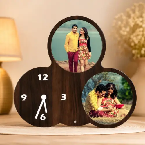 Personalized Triple Circle Photo Table Clock