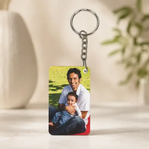 Personalized Rectangle Shape Wood Photo Keychain
