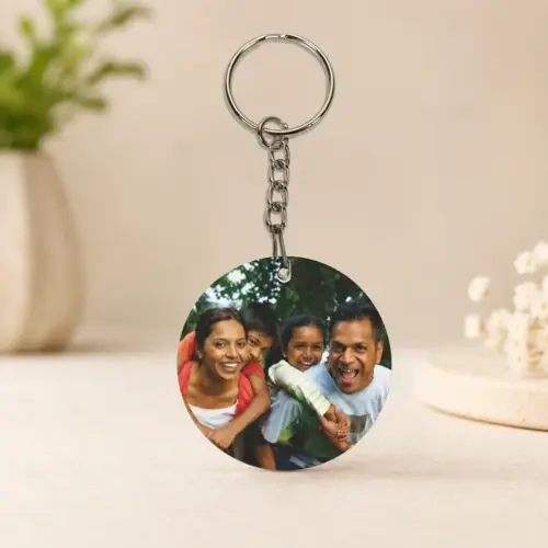 Personalized Round Shape Wood Photo Keychain